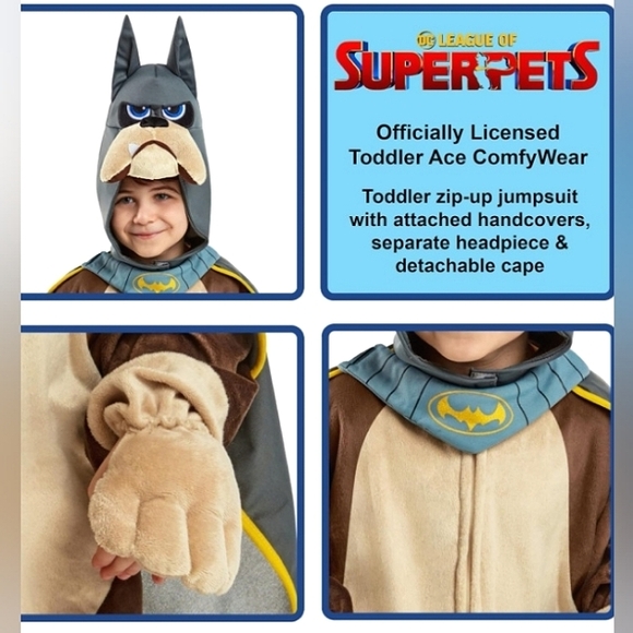 ☆SHIPS ASAP☆NWT DC League League of Super-Pets Toddler Comfywear "Ace" Costume - Picture 2 of 10